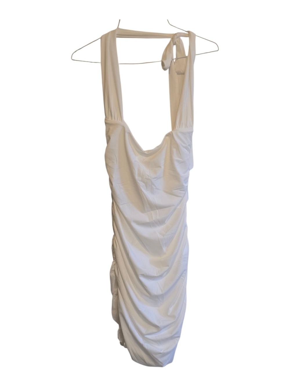NWT @oten White Ruched Halter Cowl Neck Bodycon Dress - Size Medium